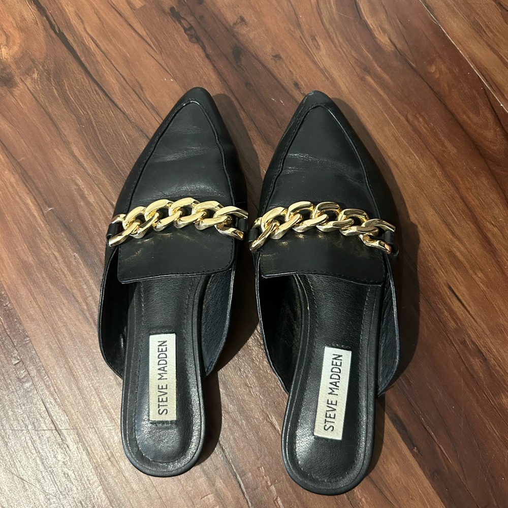 Steve Madden Black Chain Detail Women's Mules - Size 6